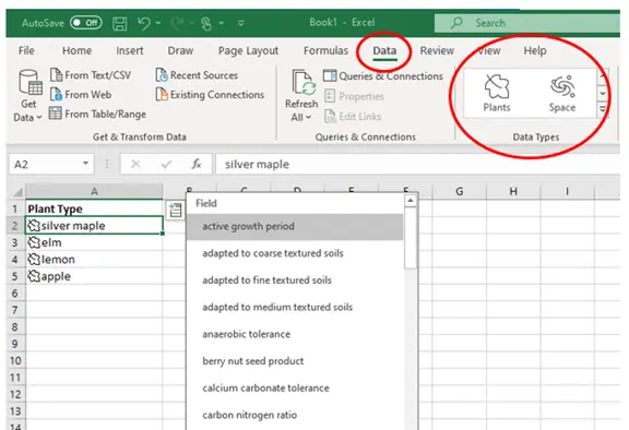 An Excel spreadsheet is visible with the Data tab selected.
