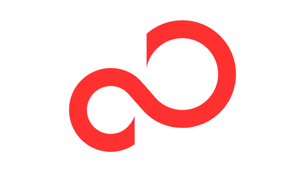 Red infinity symbol on a black background.